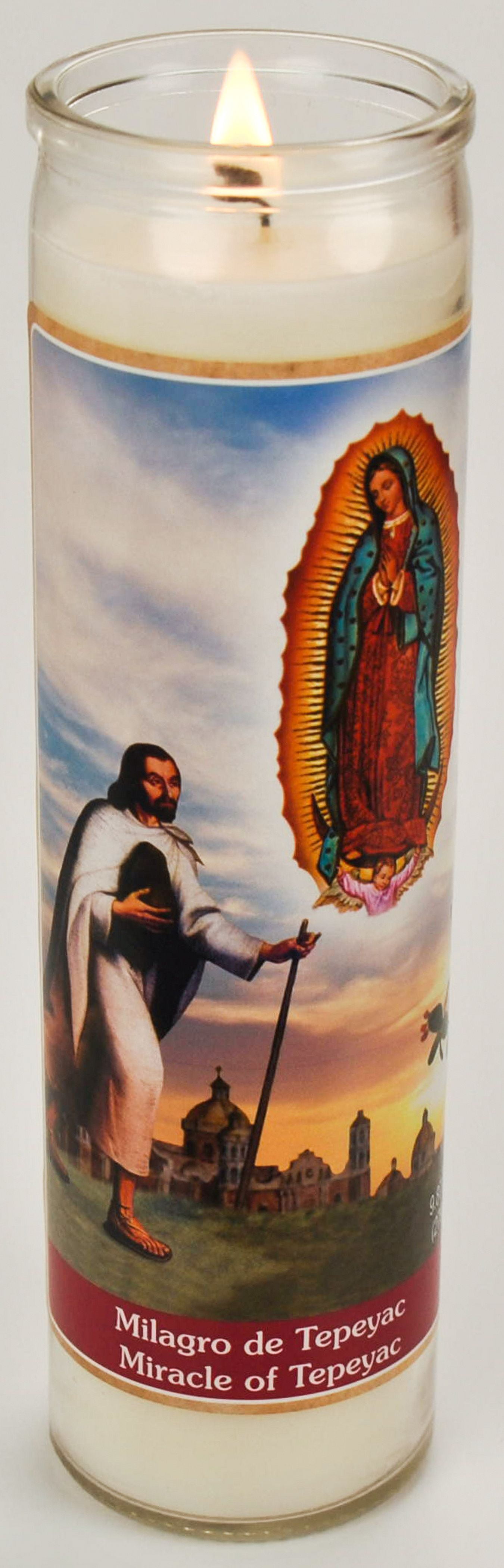 (6 pack) Prayer Candle Milagro De Tepeyac White Wax, 8 Inch