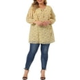 thumbnail image 2 of Agnes Orinda Women's Plus Chiffon Top Short Sleeve Floral Tie Neck Tops 4X Yellow, 2 of 5