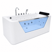 67 Luxury Whirlpool Bathtub with Panoramic Glass Window | 7 Hydro-Massage Jets, Waterfall Faucet & LED Chromatherapy | 1HP 750W Motor, Acrylic Spa Jetted Tub (110V) –Middle Drain