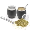 thumbnail image 1 of BALIBETOV Set de Mate Argentino doble (Set para Yerba Mate de 5 pzas.) - Ideal para Dos - Incluye 2 Vaso Para Mate, 2 Bombilla Mate(Pajita para Mate) y Un Cepillo para Limpiar la Bombilla (Negro), 1 of 6