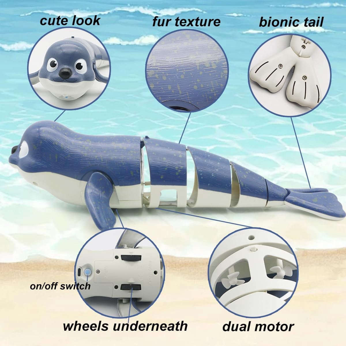 LAFALA Amphibious Remote Control Lazy Seal 2.4Ghz Rechargeable Battery for Kids Gift,Blue