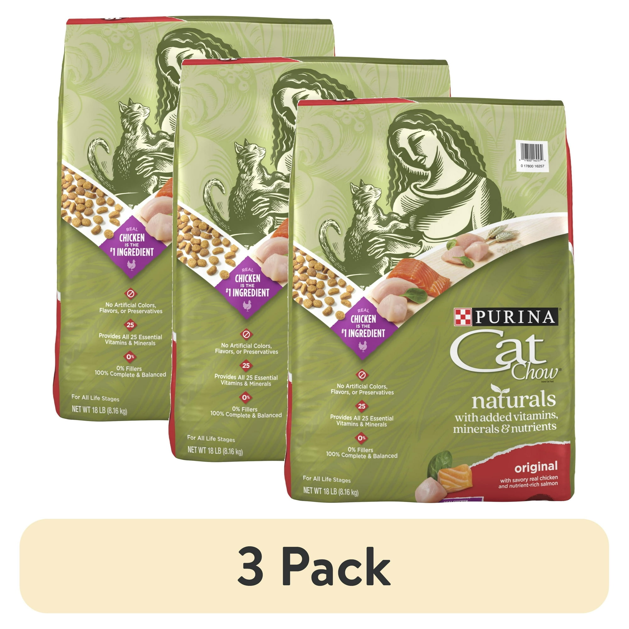(3 pack) Purina Cat Chow Naturals Chicken Flavor Dry Cat Food, 18 lb Bag