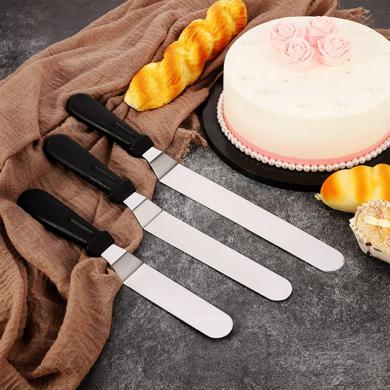 Topekada 3 Set Stainless Steel Angled Icing Spatula, 6 8 10 inch Frosting  Knife Spatula Offset Spatula Cake Icing Spatula for Cake Decorating(Black)  
