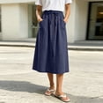 thumbnail image 2 of HBGVBA Women Linen Midi Skirt with Pockets,Solid Color Faux Skirt Elastic Waist Front Button Split Pocket Ankle Length, 2 of 5