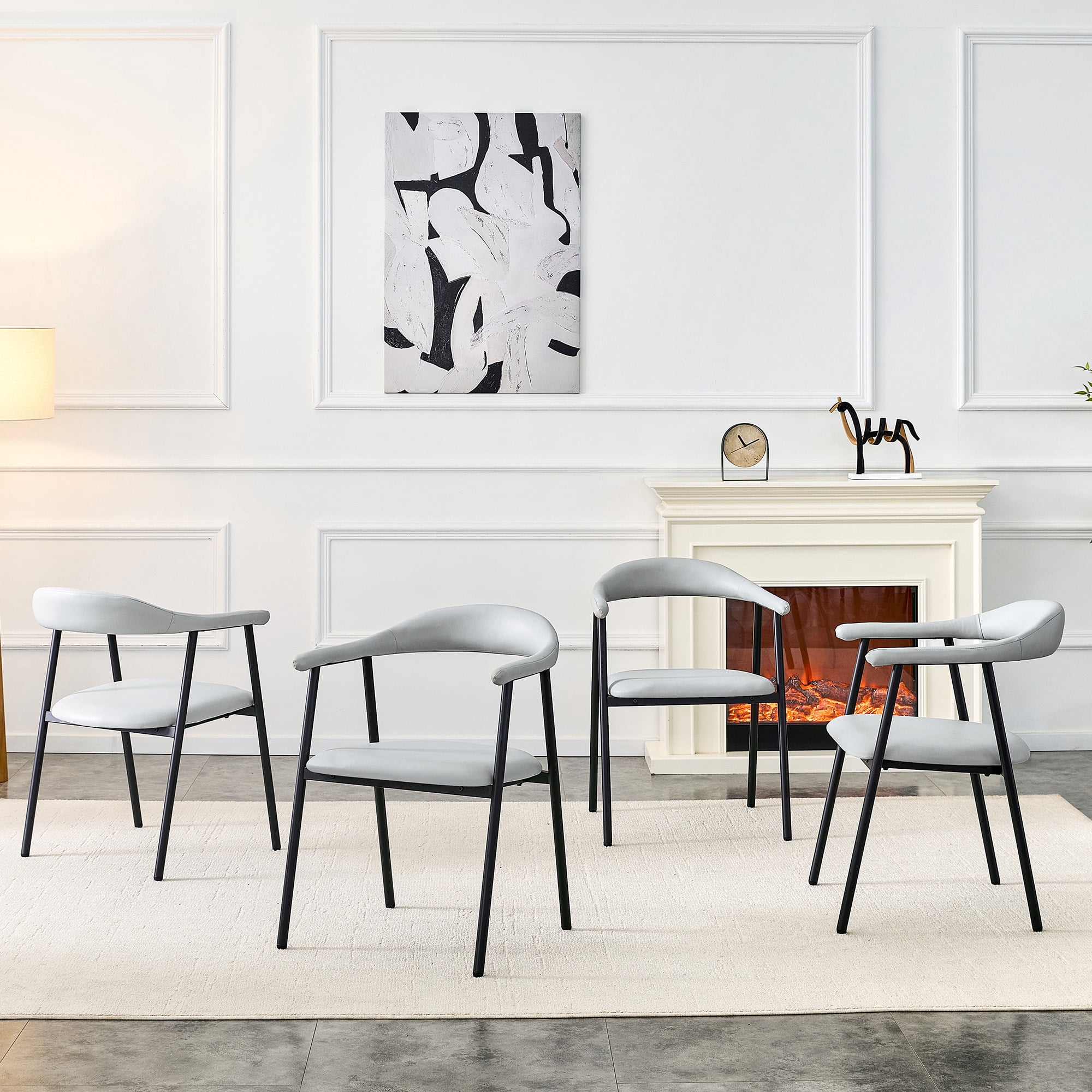 Leumius Dining Chairs Set of 4,PU Leather Dining Room Chairs with Cushion Seat and Metal Legs,Modern Minimalist Style Kitchen Chairs for Kitchen Living Room,Easy Assembly,Light Gray PU