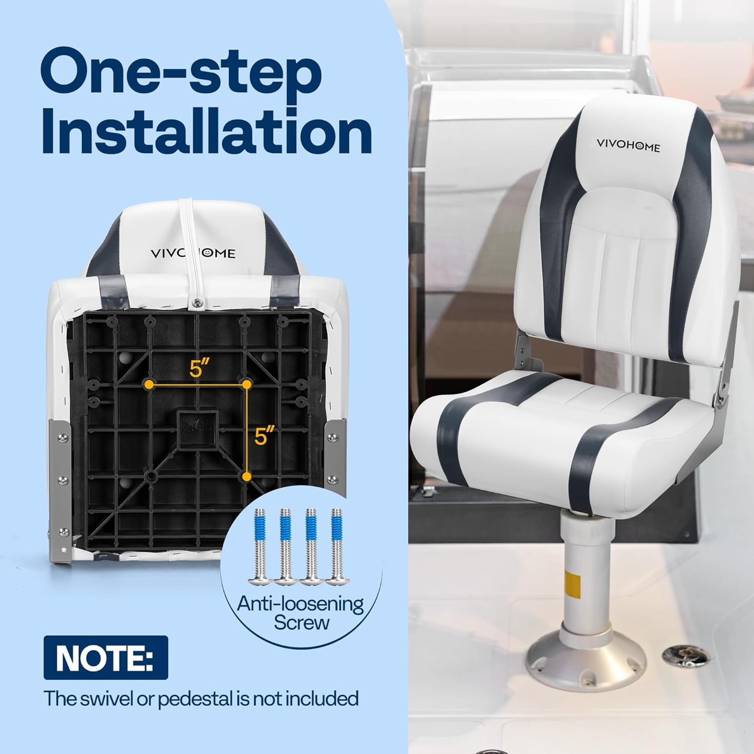 SPECSTAR Folding High Back Boat Seats 2 Pack, Waterproof Boat Captain Chairs, 4 Mounting Screws Included, White and Gray