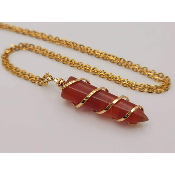 Carnelian Wire wrapped Crystal Necklace Handmade