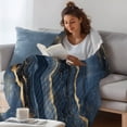 Abstract Marble Texture Throw Blanket for Couch Gradient Blue Gold Wave ...