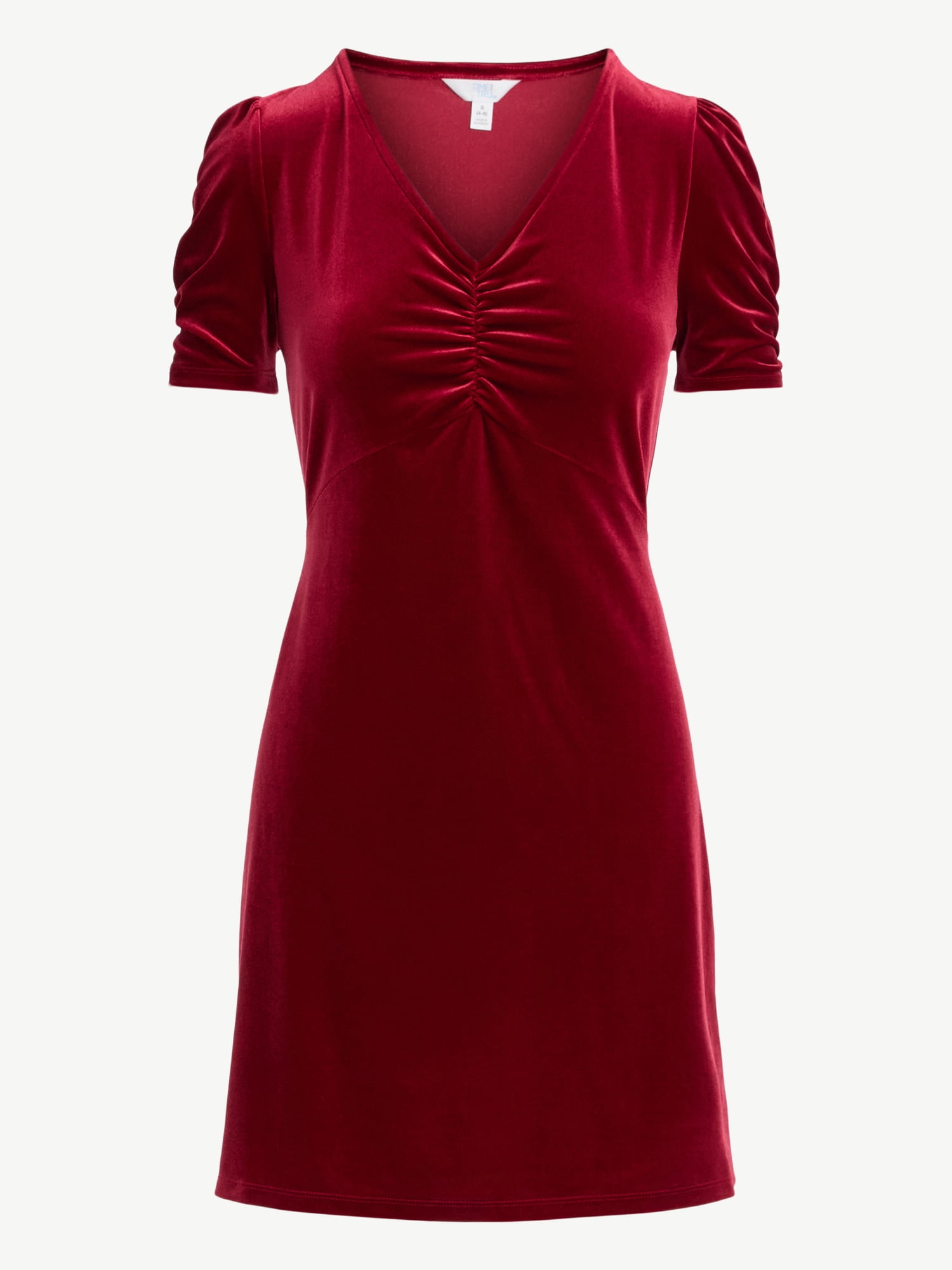 Time and Tru Women's Velvet Mini Dress with Puff Sleeves, Sizes XS-XXXL
