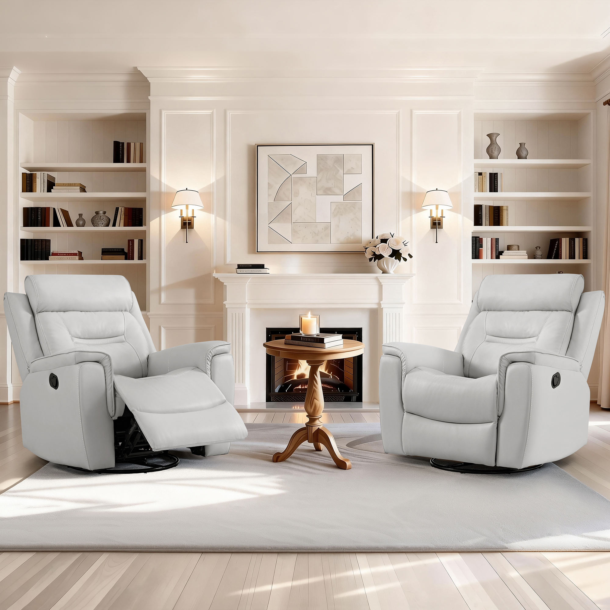 Spruce & Spring360° Swivel Manual Recliner with Glider Motion for Living Room, White