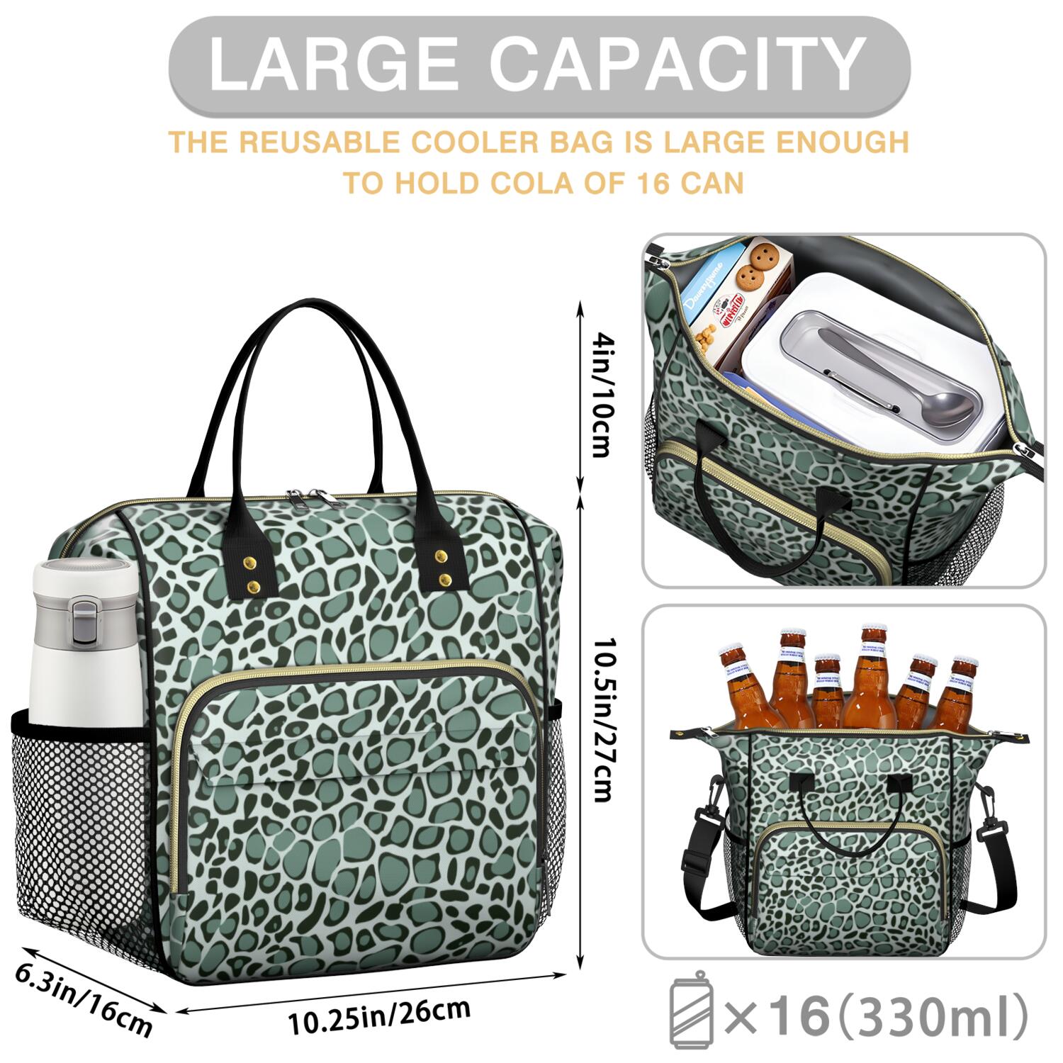 Green and Dark Green Giraffe Pattern Womens Lunch Box for Work,Insulated Large Lunch Bag for Tween and Teen,Loncheras Para Mujer,Leakproof Adult Lunch Bag for Work,Beach,Travel,Picnic,Camping