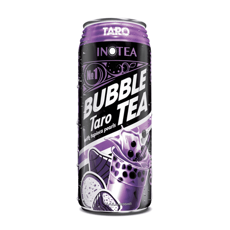 INOTEA Taro Bubble Tea, Taiwanese Boba Pearls, Caffeinated, 16.6 oz Can,1 2count