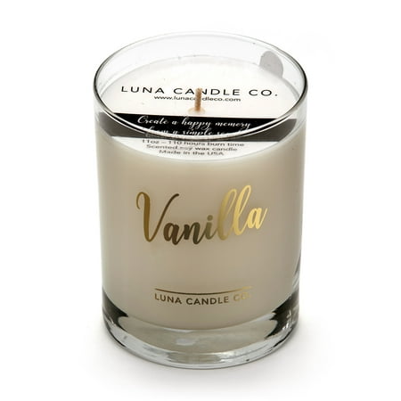 Warm Vanilla Scented Glass Candle, Soy Wax, Up To 110 hrs.of Burn Time