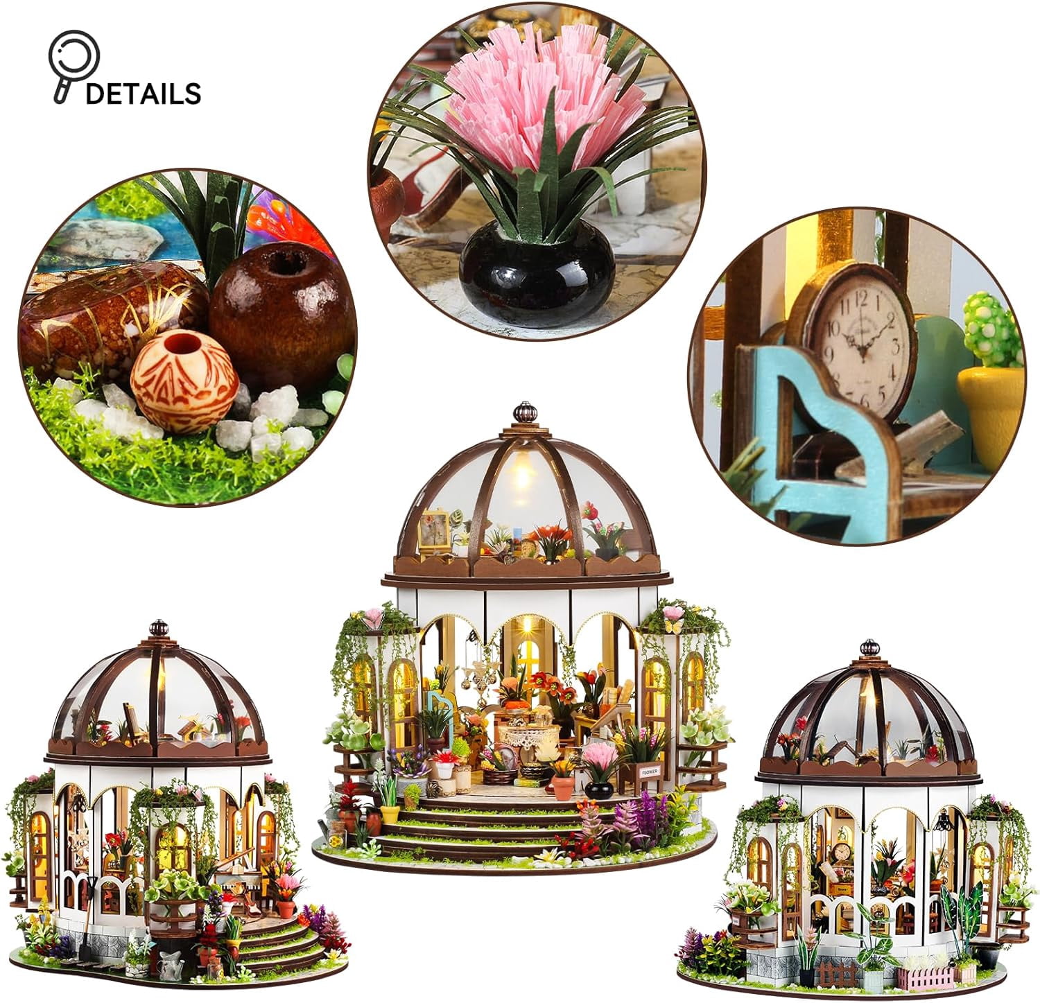 DIY Miniature House Kit, Wooden Garden Mini House with Furniture & LED Light, Creative Dollhouse Kit, Model Building Kit for Adults