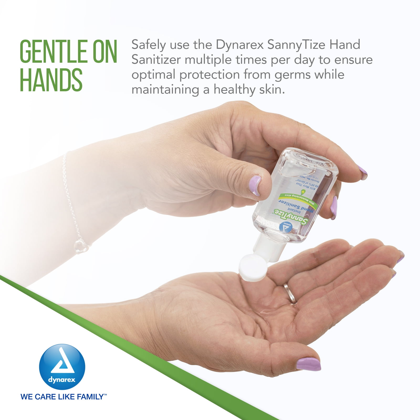 Dynarex SannyTize Hand Sanitizer Gel – 1 oz. Square Bottle, Hand Sanitizer Gel Infused with Aloe Vera & Eliminates 99% of Common Germs, Clear - 1 Case, 6 Boxes of 24 Bottles