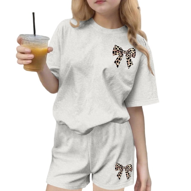 Vestido de Verano con Mangas Niños Verano Ocio Cuello Redondo Mangas Cortas Y Pantalones Cortos Dos Piezas para Niños Lindo Conjunto de Verano