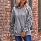 thumbnail image 3 of Sudadera con capucha plisada de manga larga, cuello redondo, bolsillo con cordón, sudadera con capucha para mujer, gris claro S, 3 of 6