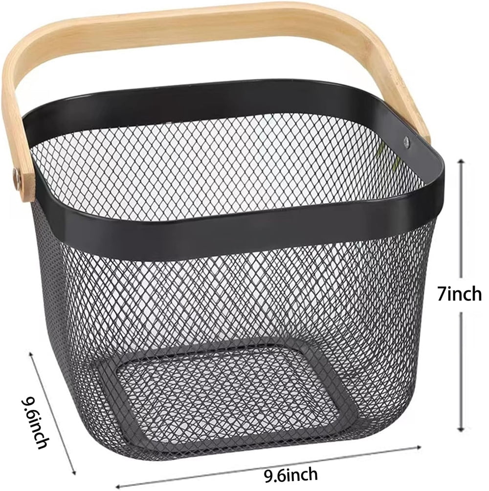 NOGIS Metal Mesh Steel Basket mesh basket with handle，Storage Organizer Basket Fruit Vegetable Basket, Solutions for Kitchen, Garden ,Picnic,Gifts and More (Black)