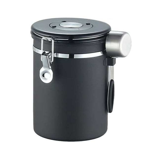 Dinheiro Recipiente para café molido, Recipientes para Granos de café, Recipiente hermético para Almacenamiento de café con Cuchara, Negro, Tanque de Almacenamiento de Alimentos de 1800 ml