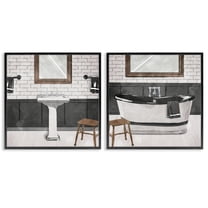 Stupell Industries Modern Country Bathroom Interior Still Life Black White Framed Wall Art Design by Milli Villa, 2 Piece, 12" x 12", Black Framed
