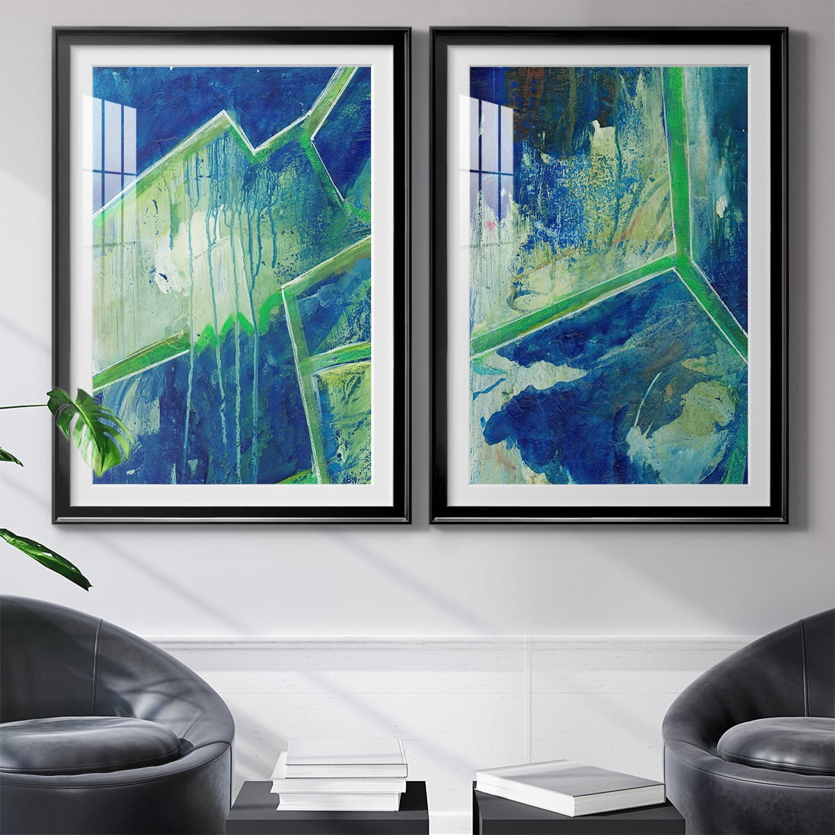 Wexford Home Geometric in Cool V Premium Framed Print, 22.5" x 30.5" - Ready to Hang, Black (Set of 2)