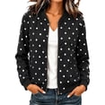 thumbnail image 3 of Women's Polka Dot Bomber Jacket Long Sleeve Casual Bomber Outerwear Polka Dot Print Zip Closure Ribbed Cuffs Easy Layering for Daily Wear, 3 of 3