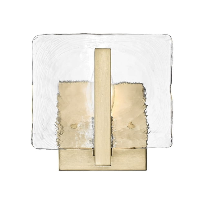 Golden Lighting Aenon Transitional 1-Light Sconce Candelabra Brushed Champagne Bronze Hammered Water Glass