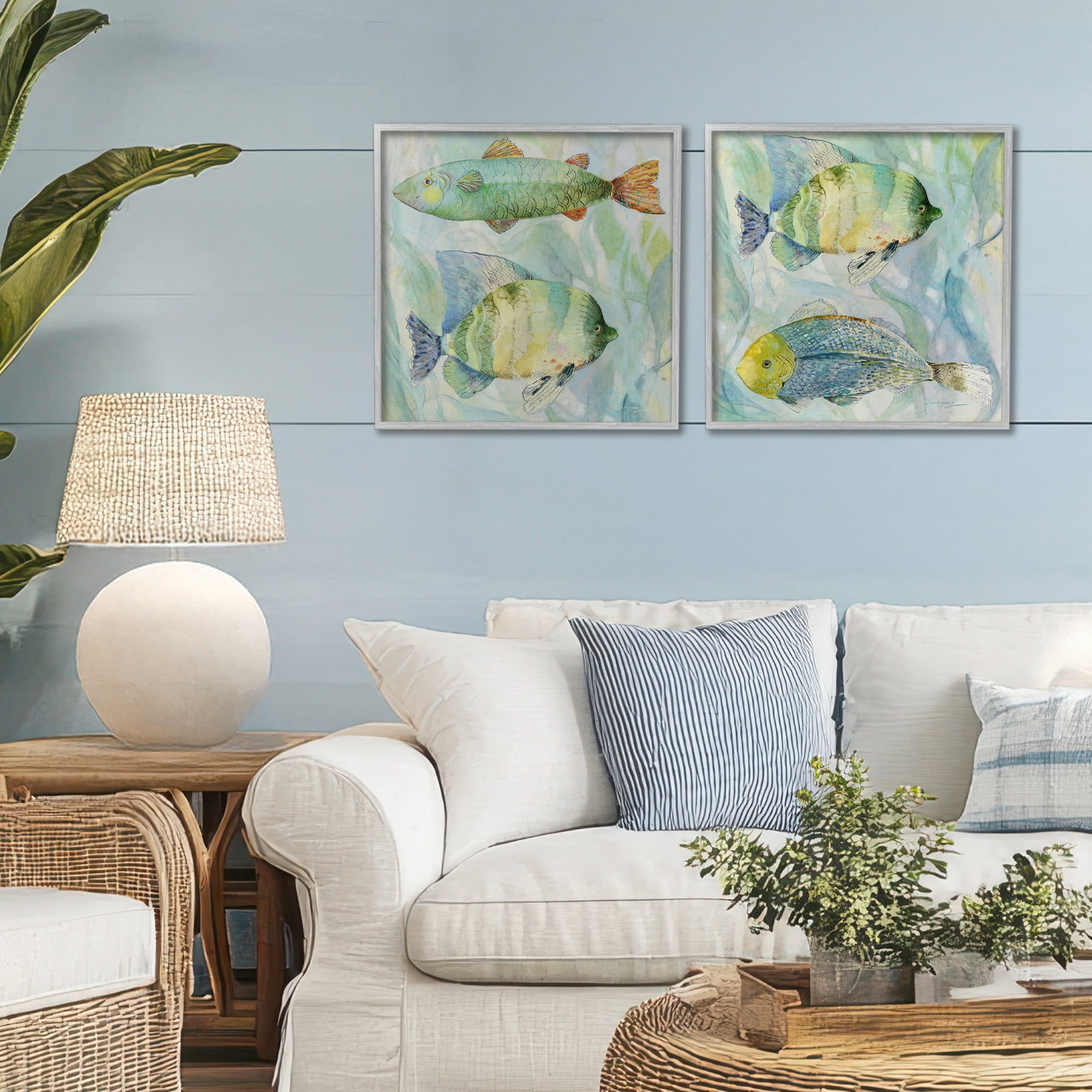 Stupell Industries Sweet Fish Aquatics 2 Piece Gray Framed Giclee Art Set, design by Lorenzo Collective