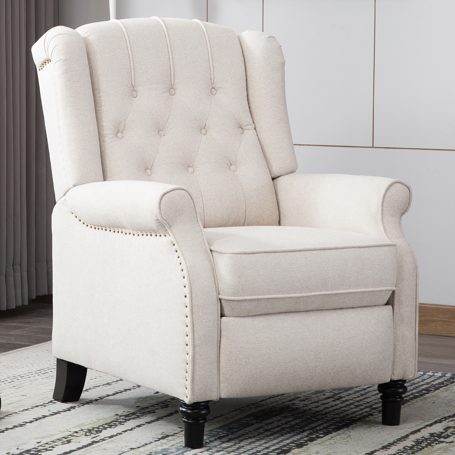 Manual Push Back Recliner Chair， Classic Tufted Back Arm Chair