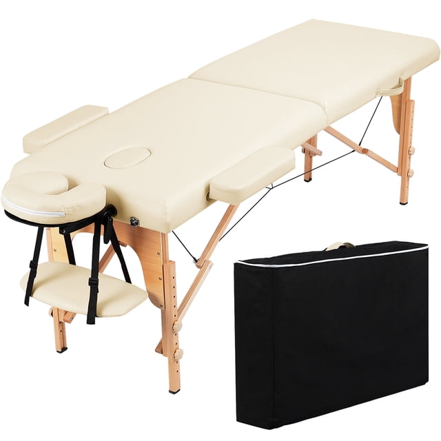Yaheetech Adjustable Massage Table with Headrest, 2-Section Foldable, Cream