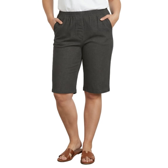 Turtle Bay New York Women’s Lightweight Denim Bermuda Shorts, Elastic Waist, Plus Sizes