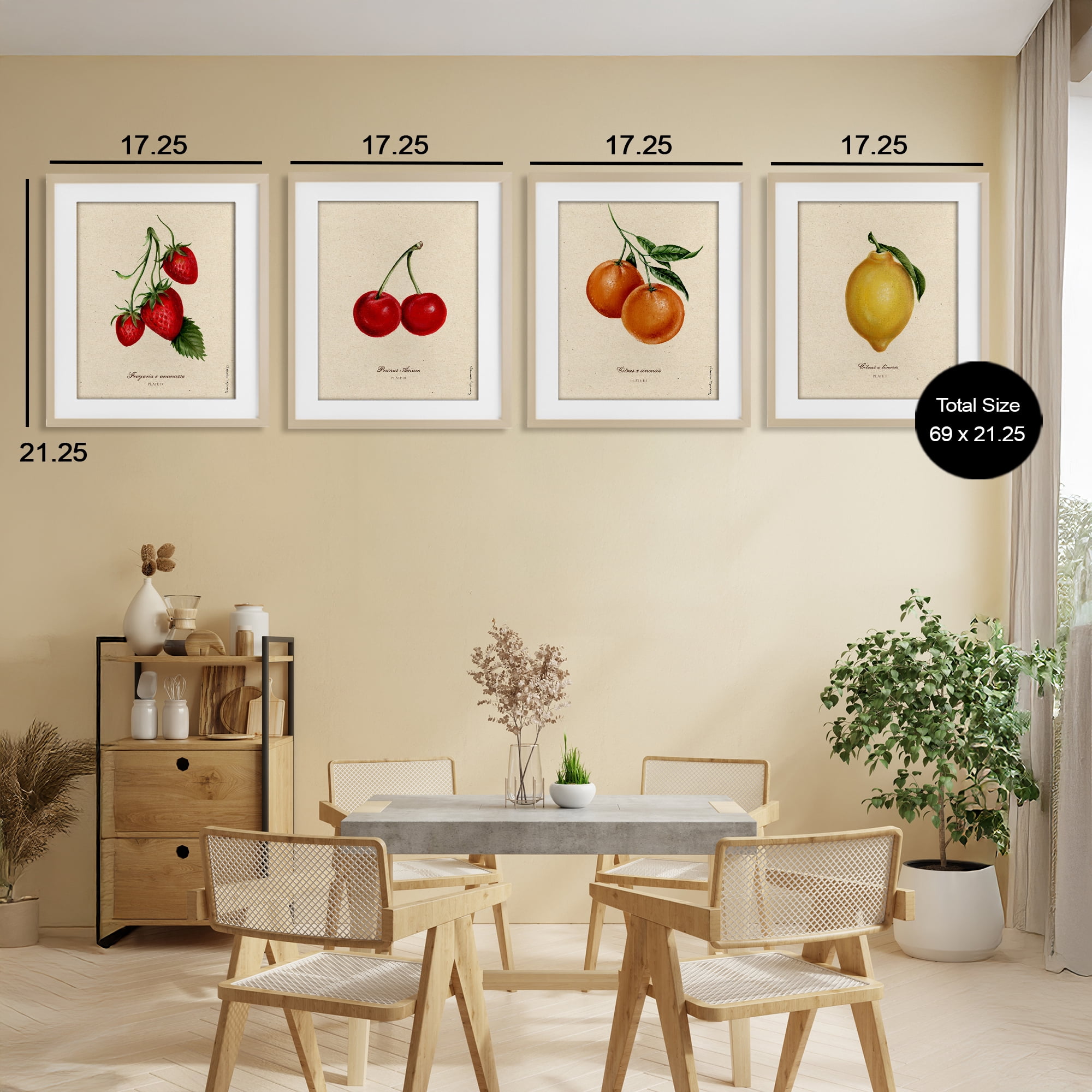 Stupell Industries Vintage Fruit Portraits 4 Piece Birch Framed Print Under Glass Set, design by Danielle Murray