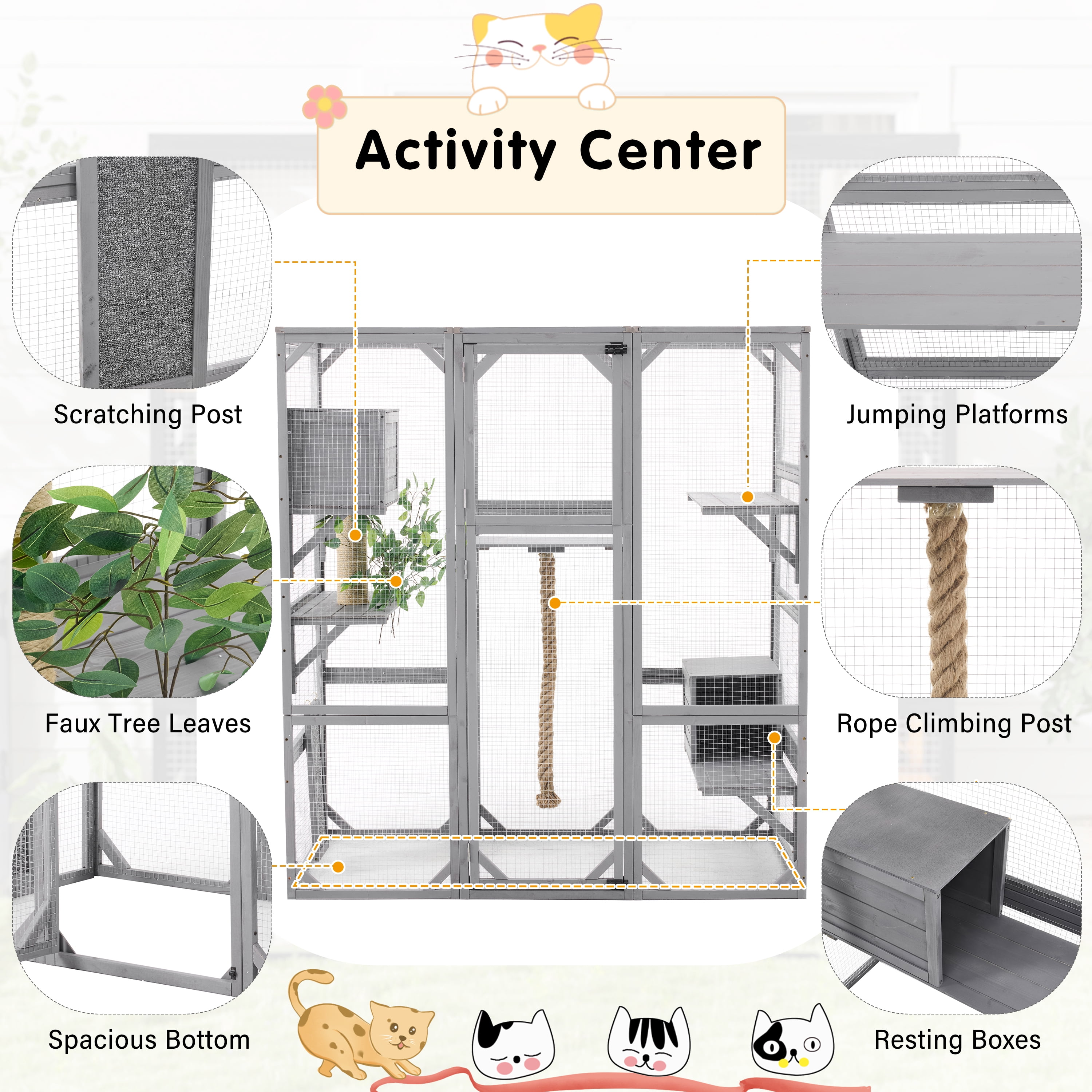 Euroco Large Outdoor Cat Enclosure with Sleeping Houses, Climbing Platforms, and Scratching Posts