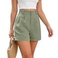 thumbnail image 4 of IYYVV Womens Summer High Waist Cotton Linen Shorts Roll Up Pleated Wide Leg Shorts with Pockets Mint Green L, 4 of 5