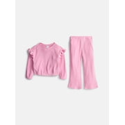 Wonder Nation Toddler Girls' Ribbed Top and Wide Leg Pants Set, 2-Piece, Sizes 12M-5T