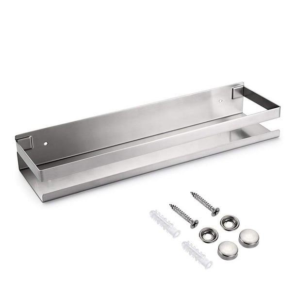 OwnMy Estante de ducha de baño de acero inoxidable, cesta de cocina, estante para carrito de ducha, estantes flotantes de almacenamiento de baño de metal inoxidable, estante rectangular de esquina de