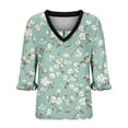 thumbnail image 6 of Ounisa Womens 1/2 Sleeve T Shirt Crew Neck Printed Flared Sleeve V Neck Ruched Summer Casual Stylish Tops XL-5XL, 6 of 6