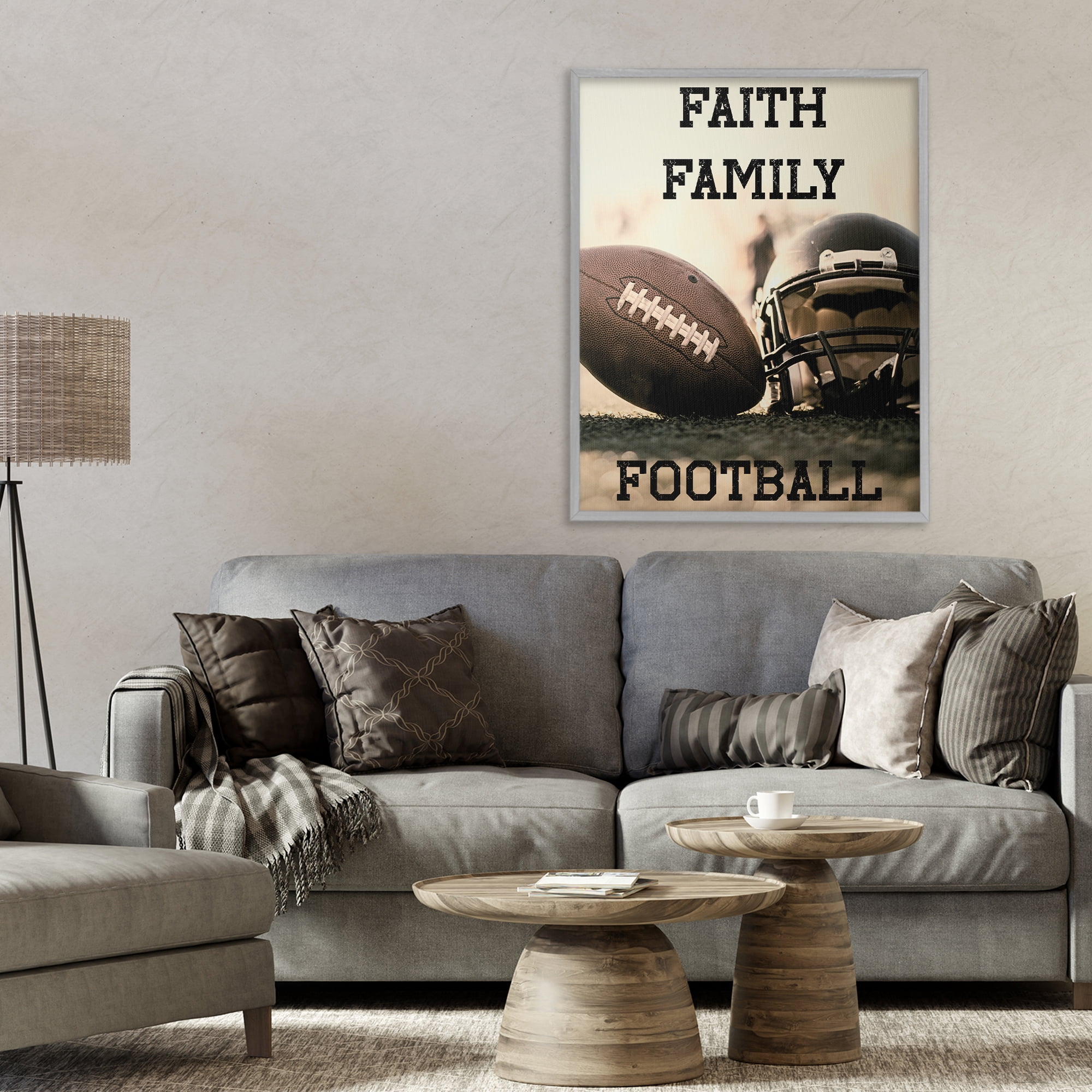 Stupell Industries Faith Family Football Gray Framed Giclee Art, design by Jesse Keith