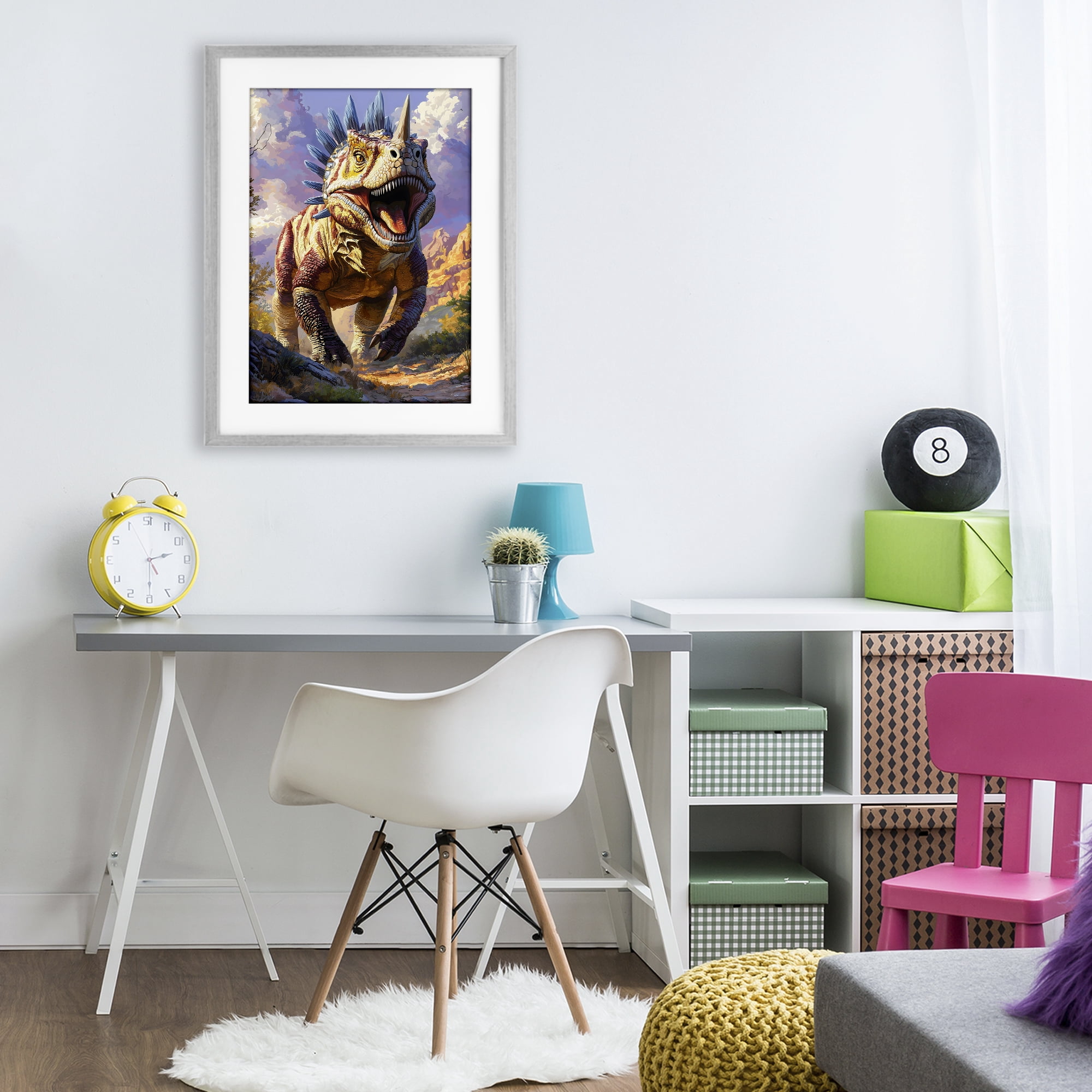 Stupell Industries Fierce Horned Dinosaur Gray Framed Print Under Glass, design by Creative Studio