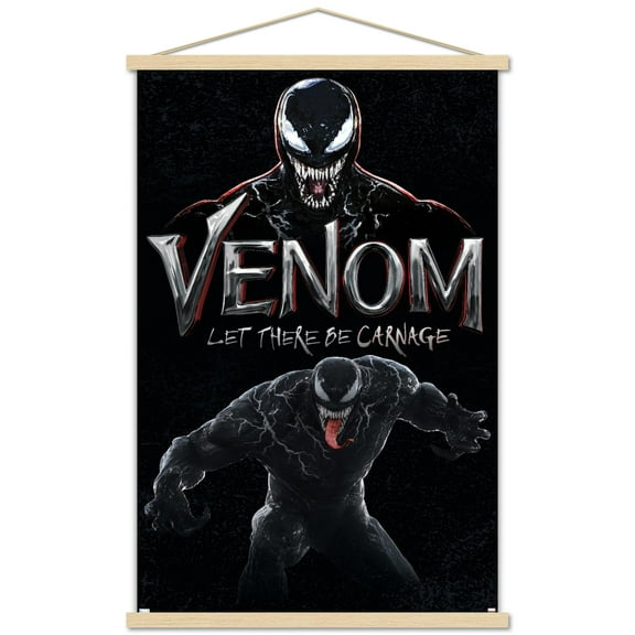 Marvel Venom: Let There be Carnage - Attack Wall Poster with Wooden Magnetic Frame, 22.375" x 34"