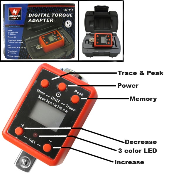 1/2" Digital Torque Adapter Any Ratchet Into Torque Wrench Electronic Tools
