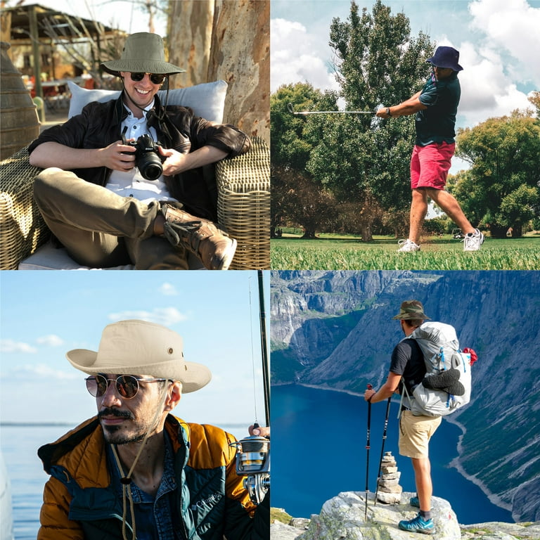 Falari Wide Brim Hiking Fishing Safari Boonie Bucket Hats 100% Cotton UV Sun Protection for Men Women Outdoor Activities S/M Gold, Adult Unisex, Size