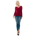 thumbnail image 5 of Simply Fashion Basic V Neck Long Sleeve T-Shirts - Stretch Cotton SpandexD.RED,LARGE, 5 of 5