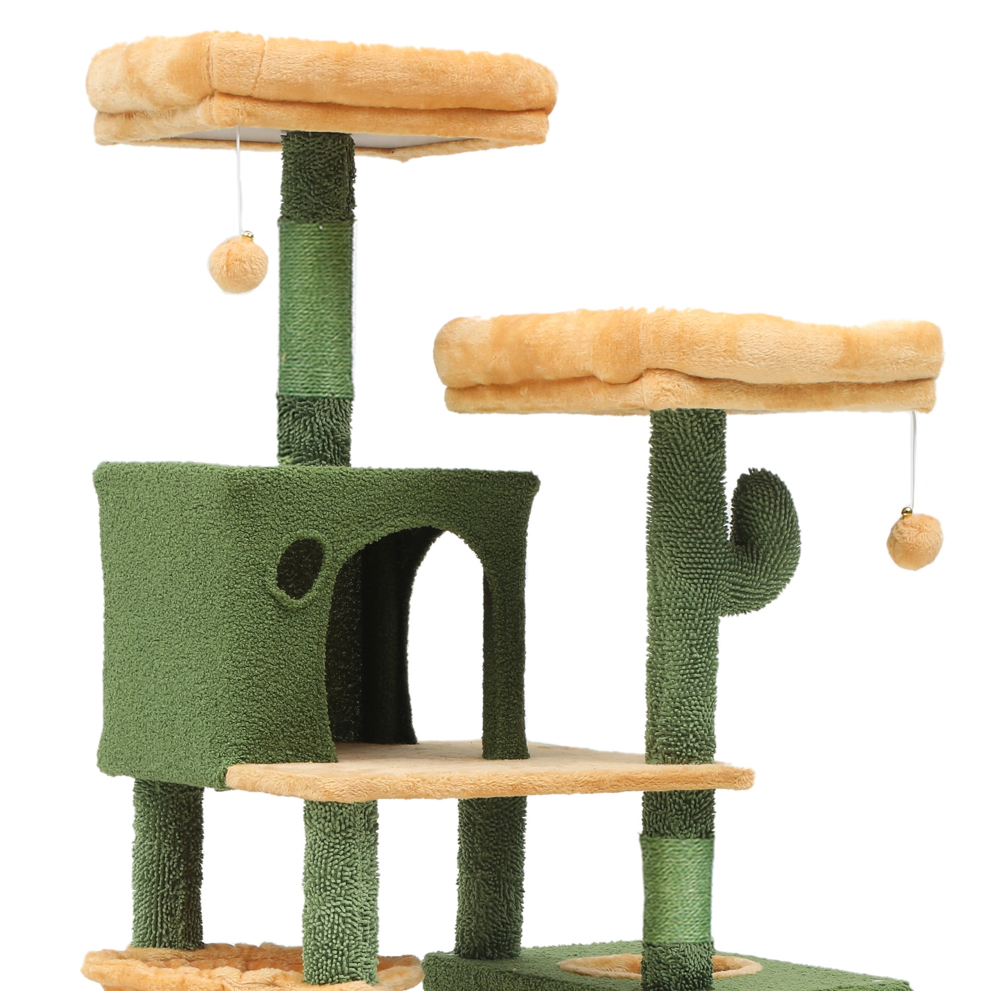Uforic 76" Large Cactus Cat Tree Tower, Multi-Level Cat Condo with sisal Scratching Post & Plush Platform, Hammock, Green