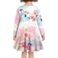 thumbnail image 3 of FKELYI Floral Butterfly Long Sleeve Dress Size 3-4 Y Lightweight Swing Skater Midi Dress Aesthetic Comfy Kids Girls Long Sleeve Dress Fall, 3 of 4