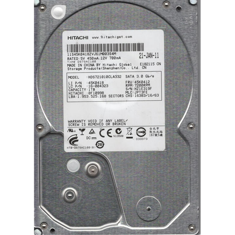 HDS721010CLA332, PN 0F10998, MLC JPT3FE, Hitachi 1TB SATA 3.5 Hard