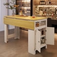 thumbnail image 2 of U_Style-CA Modern Counter Height Table with Foldable Top, Marble-Pattern Surface, 2-Door Storage Cabinet, Adjustable Shelf, Side Hooks & Aluminum Handles, for Dining Room (Chairs Not Included), 2 of 4