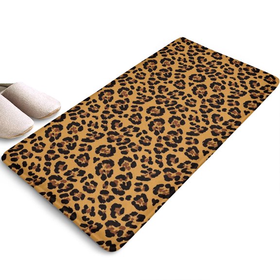 Black and Brown Leopard Print Flannel Non Slip Washable Indoor Door Mat, Decorative Dirt-Resistant and Absorbent Rug for Entrance, Bedroom, Kitchen, Bathroom, 31.5“x17"