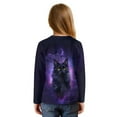 thumbnail image 2 of Xoenoiee Boho Mandala Cat Moon Galaxy Print Girls Long Sleeve Workout Tops Oversized Shirts Tie Front Blouses Crew Neck Graphic Gym Clothes Kids Winter Clothing, 9-10 Year, 2 of 7