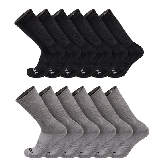 TCK 12 Pairs Work & Athletic Crew Socks (12 Pairs-Black/Grey, Medium)